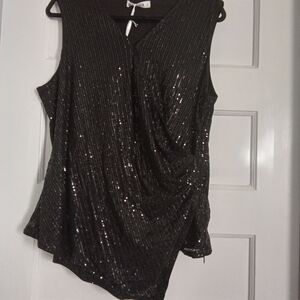 Grace Karin Black Sequin Draped Sleeveless Camisole